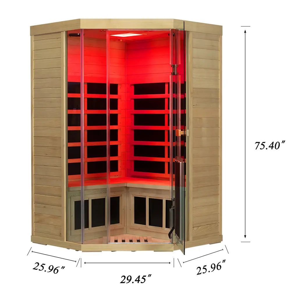 SH07 hemlock corner sauna interior bench seating