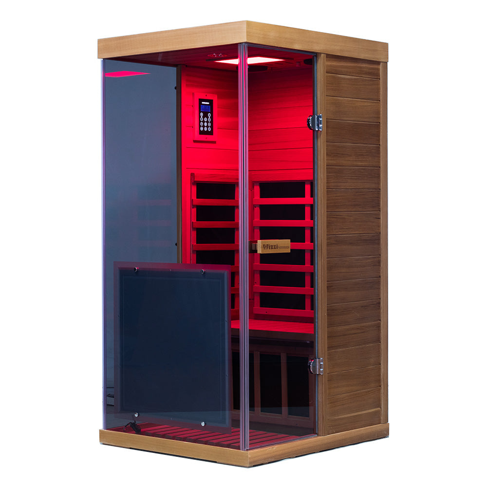 909MX Mini hemlock sauna glass door detail