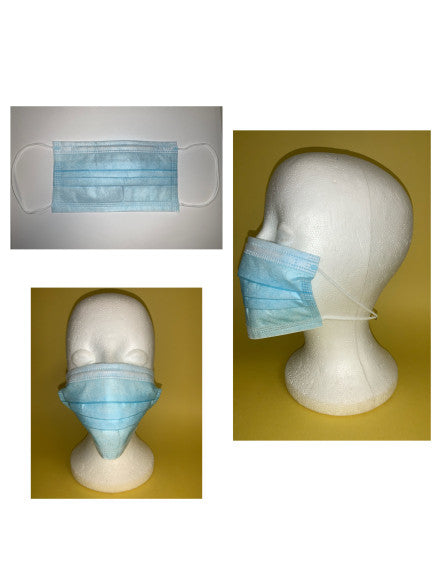 Disposable blue face masks for daily protection  Disposable blue face masks with breathable non-woven material  Disposable blue face masks with elastic ear loops  Disposable blue face masks showing secure nose fit  Disposable blue face masks suitable for work and travel  Disposable blue face masks in hygienic disposable packaging