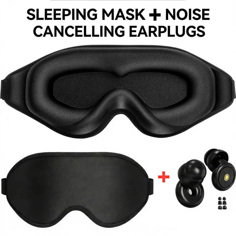 3D Sleep Eye Mask for Sleeping - Insomnia Relief, Light Blocking -  Eye Cover - Adjustable Strap ,With Noise Cancelling Earplugs