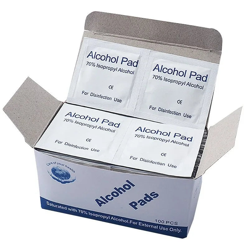 100pcs Portable Alcohol Prep Pads Disinfectant Swabs Wipes Cleaner 70% Alcohol Content Suitable for Mobile Phone Cleaning