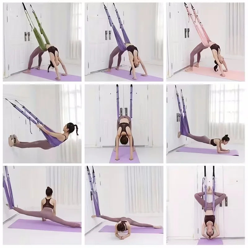 Yoga Stretch Strap Aerial Pilates Fitness Training Band Women Hammock Stretch Trainer with Door Anchor Gym Belt for Home Gym Use