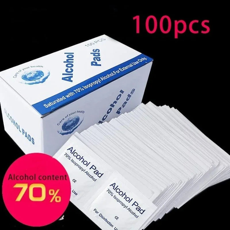 100pcs Portable Alcohol Prep Pads Disinfectant Swabs Wipes Cleaner 70% Alcohol Content Suitable for Mobile Phone Cleaning