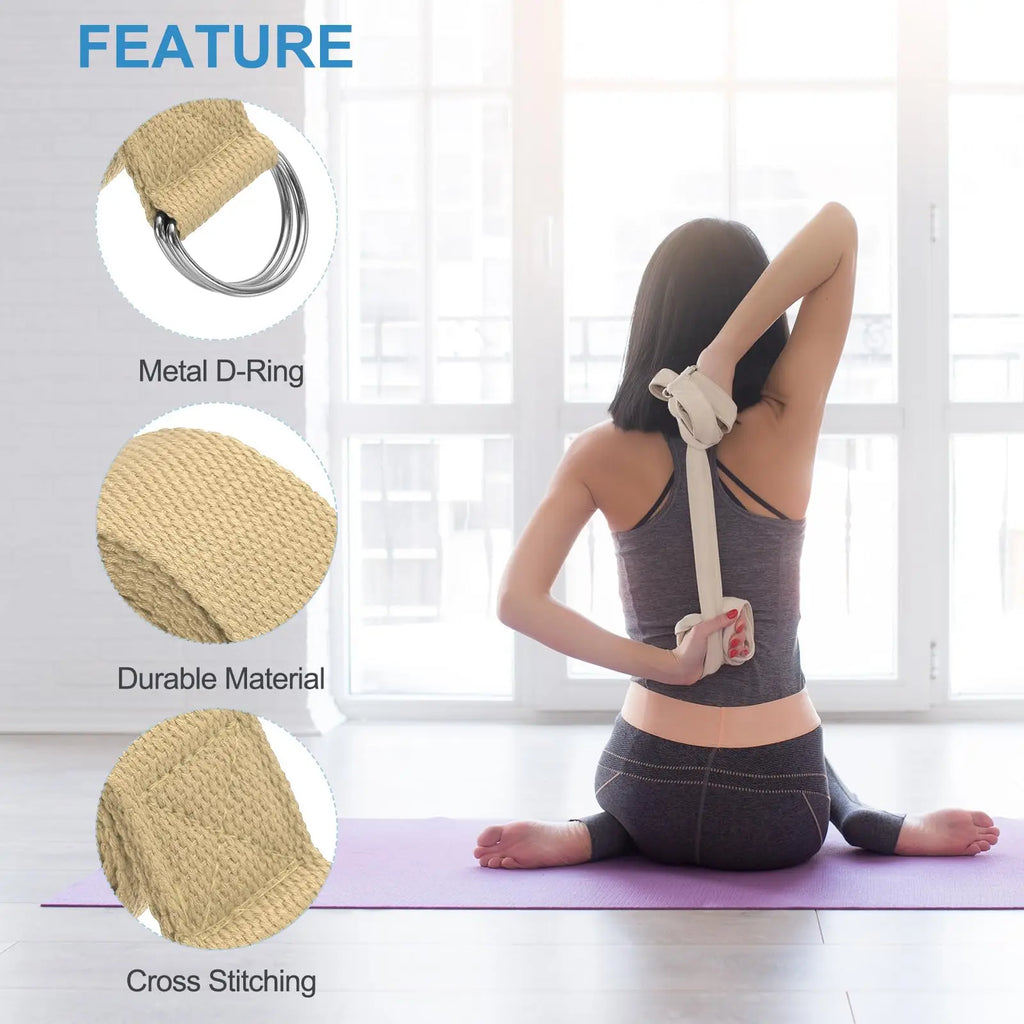 1.8mx3.8cm  Yoga Strap for Stretching Cotton Yoga Belt with Adjustable Metal D-Ring Buckle Stretch Band for Fitness Pilate