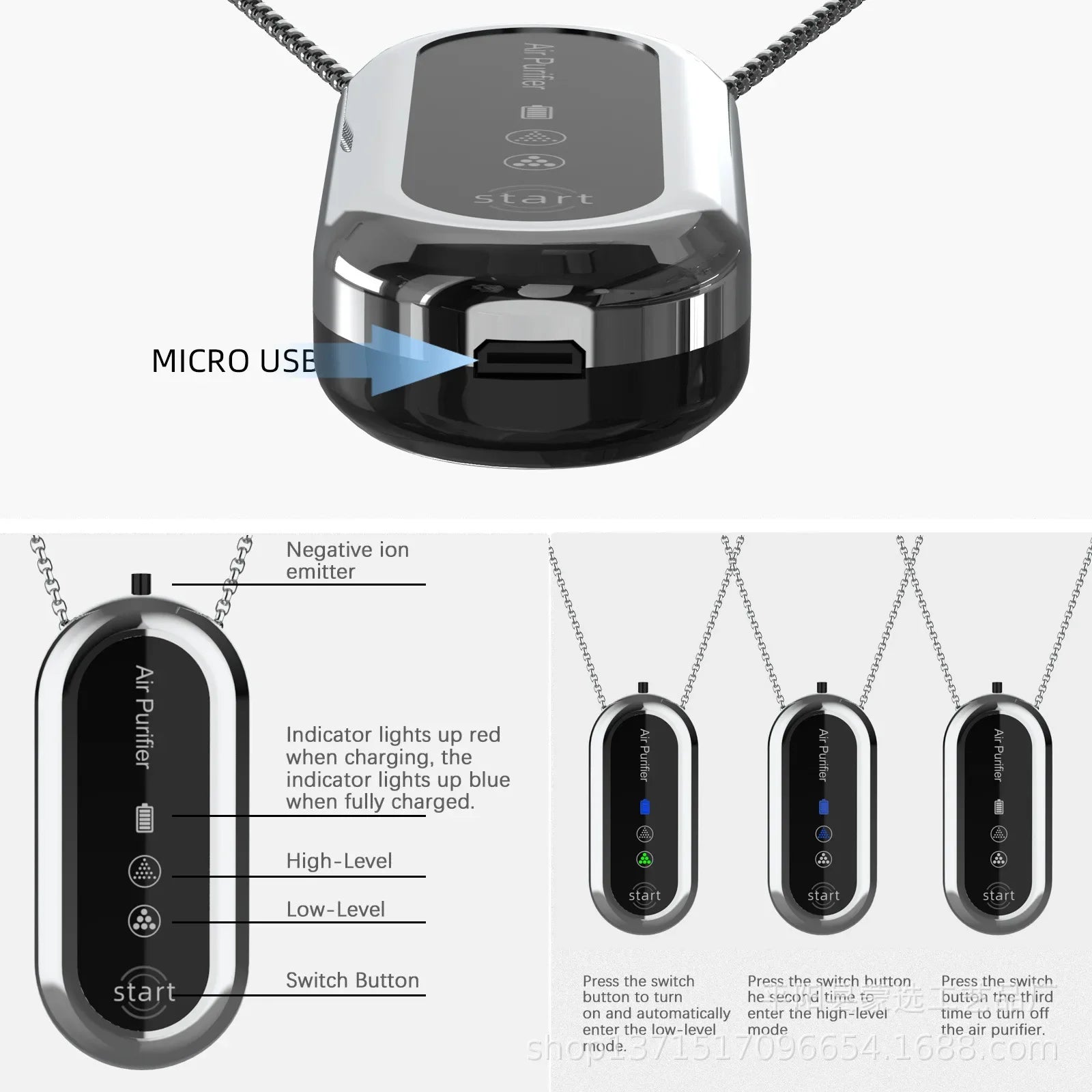 Neck-Hung Air Purifier Portable Travel Business Trip Air Cleaner for On-the-Go Fresh Air Purification