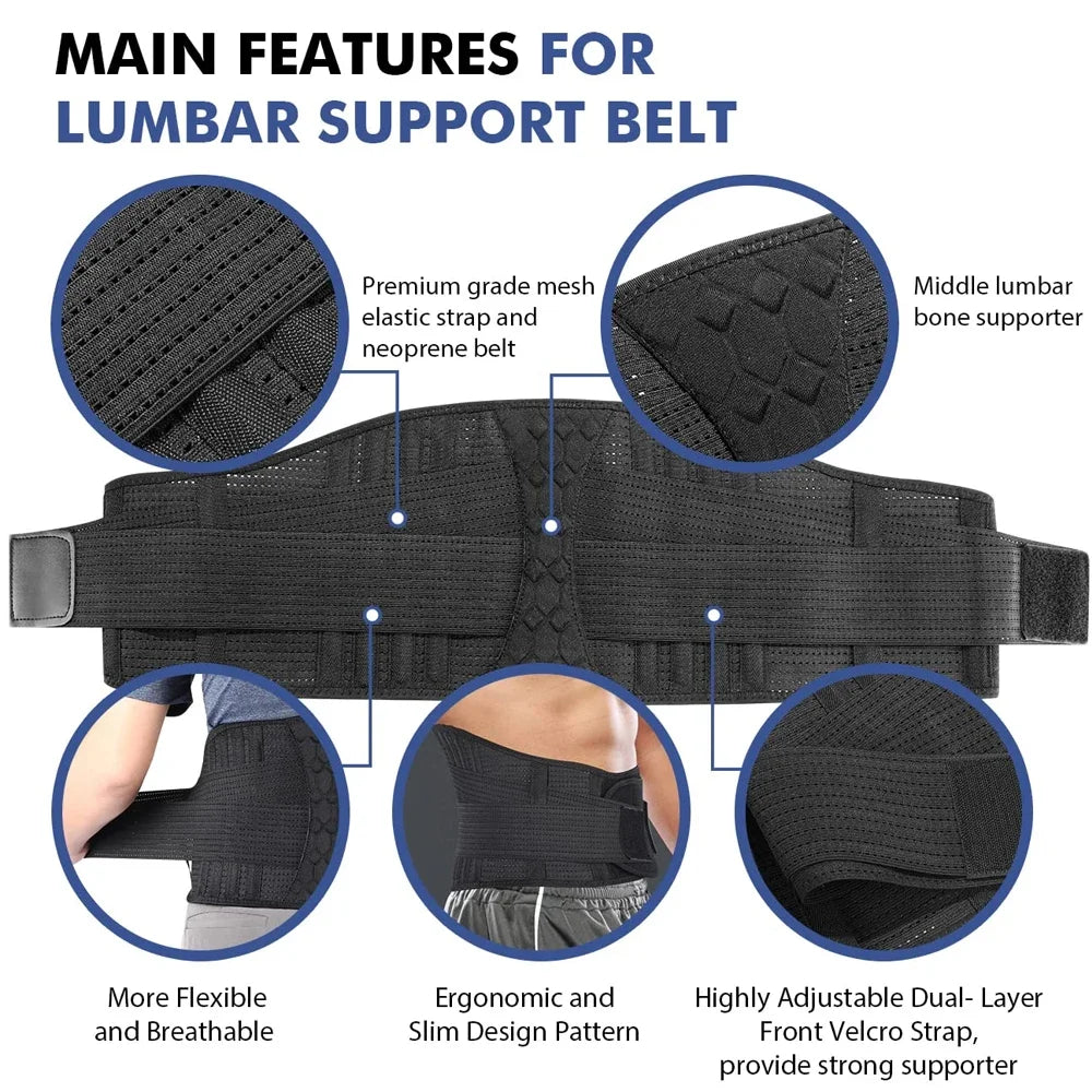 Adjustable Back Lumbar Support Belt Lower Back Brace for Lifting, Herniated Disc, Sciatica, Pain Relief, Breathable Lumbar Brace