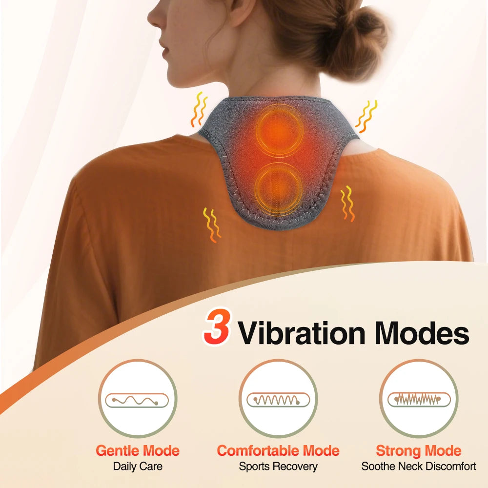 Electric Neck Massager with Heat,3-Level Heating & Vibration for Pain Relief,Rechargeable Heated Neck Wrap Relax Stiff Muscles