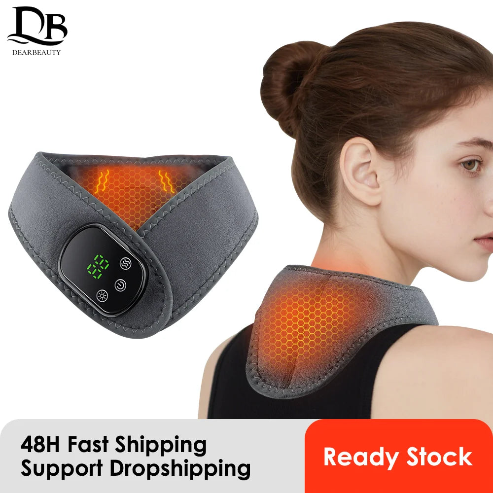 Electric Neck Massager with Heat,3-Level Heating & Vibration for Pain Relief,Rechargeable Heated Neck Wrap Relax Stiff Muscles