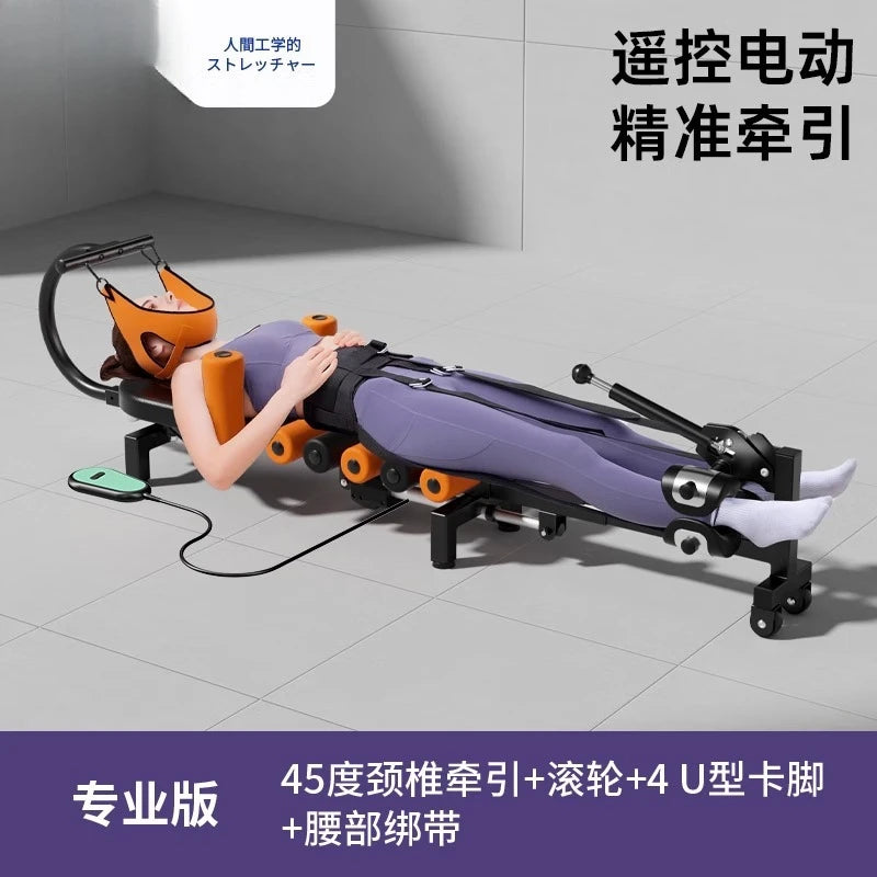 Electric Neck Waist Traction Bed, Physiotherapy Massage Stretching Device for Pain Relief