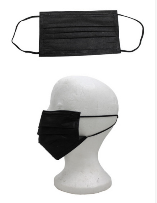 Black disposable adult face masks for daily protection  Black disposable adult face masks with breathable material  Black disposable adult face masks with elastic ear loops  Black disposable adult face masks showing secure nose fit  Black disposable adult face masks suitable for work and travel  Black disposable adult face masks in hygienic packaging