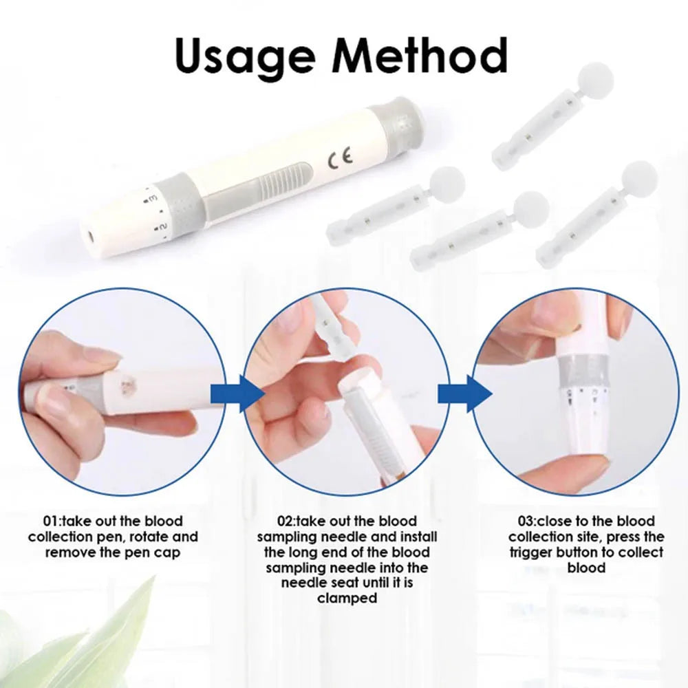 50Pcs Sterile Lancets Kit 28G w/ Lancet Pen Glucose Meter Disposable Needles Measuring Blood Sugar Level For Medical Diabetes