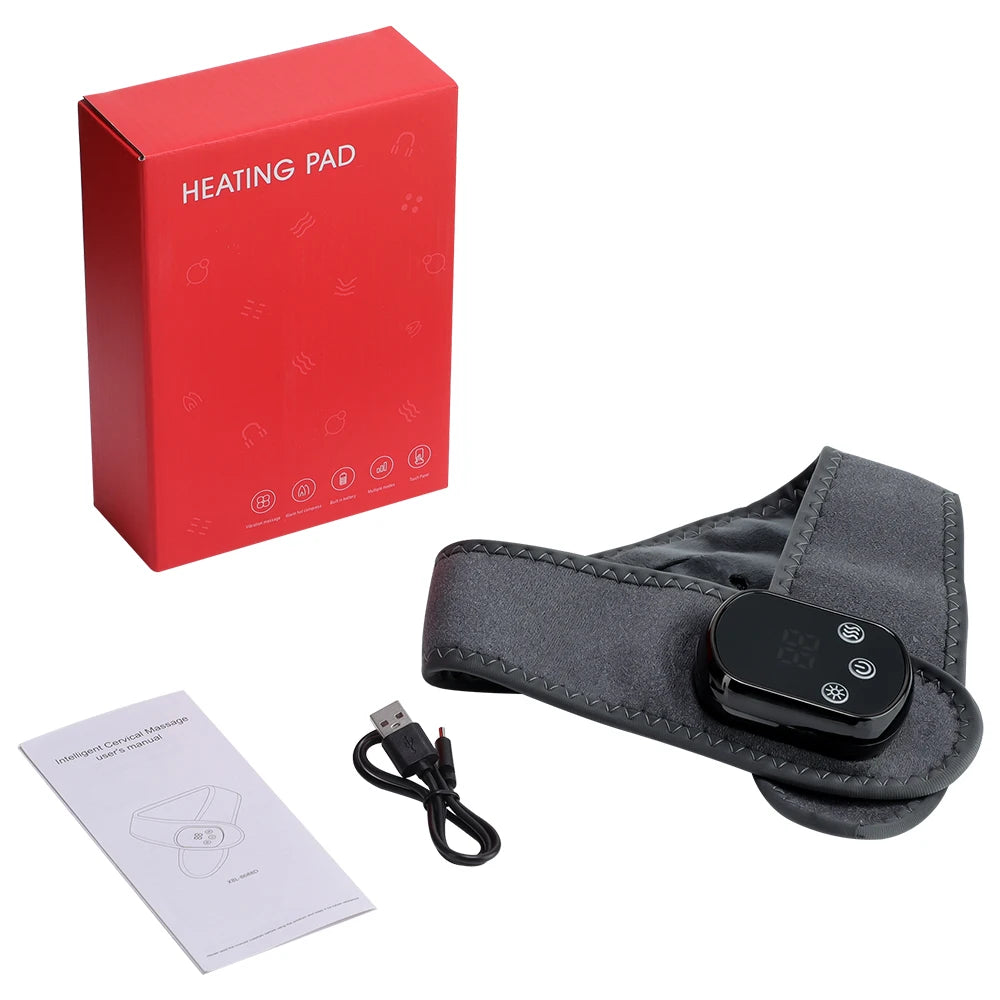 Electric Neck Massager with Heat,3-Level Heating & Vibration for Pain Relief,Rechargeable Heated Neck Wrap Relax Stiff Muscles