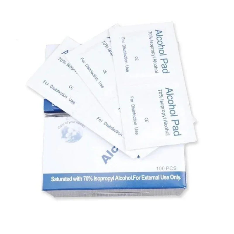 100pcs Portable Alcohol Prep Pads Disinfectant Swabs Wipes Cleaner 70% Alcohol Content Suitable for Mobile Phone Cleaning