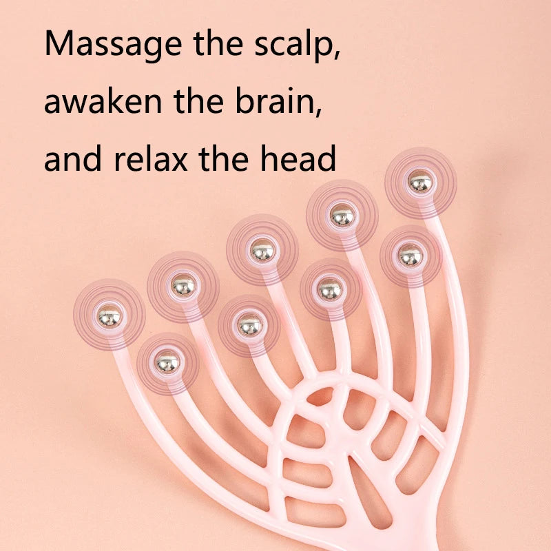 Head Massager Hand Held 9 Claws Steel Ball Scalp Neck Relax Spa Acupoint pressing Comb Roller Massage Hair Stress Relief