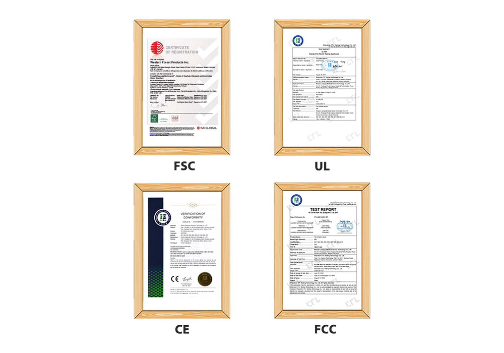 UL, FCC, CE and FSC safety and quality certifications